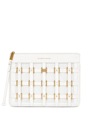 Elisabetta Franchi logo-plaque woven clutch bag - White