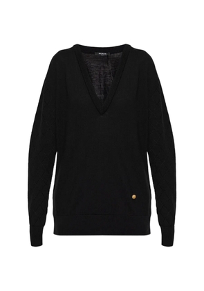 Balmain diamond-knit V-neck sweater - Black