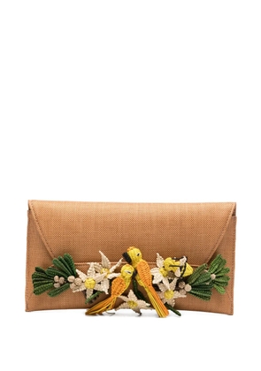 Aquazzura Birdsong embellished envelope clutch bag - Brown