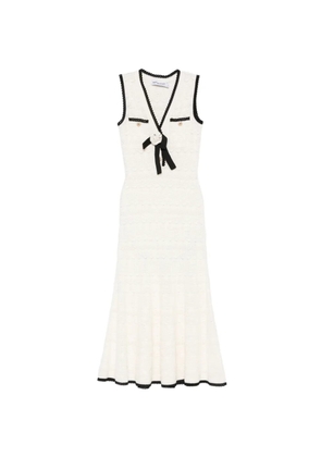 Self-Portrait bow-detail pointelle-knit midi dress - White
