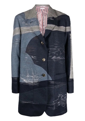 Thom Browne motif-embroidered colour-block blazer - Blue