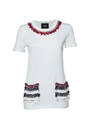 Dolce & Gabbana Pre-Owned tweed-trimmed T-shirt - White