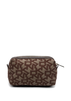 DKNY logo-print canvas clutch bag - Brown