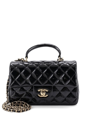 CHANEL Pre-Owned Classic Single Flap Top Handle Bag Quilted Patent Mini satchel - Black