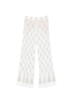 Genny crystal-embellished palazzo pants - White
