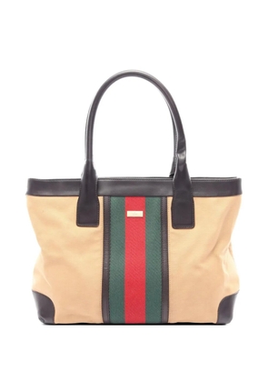 Gucci Pre-Owned 2000s Web stripe leather-trim tote bag - Neutrals