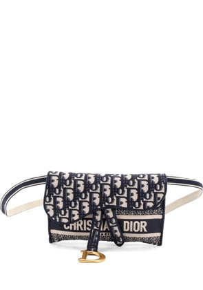 Christian Dior Pre-Owned Saddle Slim Pouch Logo Embroidered Oblique Canvas belt bag - Blue