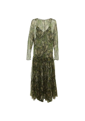 Saint Laurent Pre-Owned maxi paisley-print sheer dress - Green