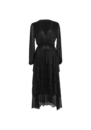 Maje tiered metallic-knit dress - Black