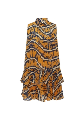 ALEMAIS tiered-ruffle abstract-print mini dress - Orange