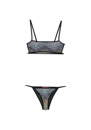 Missoni sequin-embellished zigzag-knit bikini - Blue