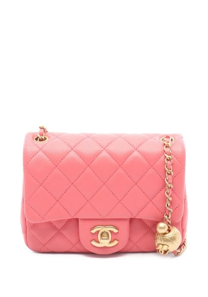 CHANEL Pre-Owned 2020 Mini Square Classic Lambskin Pearl Crush Single Flap crossbody bag - Pink