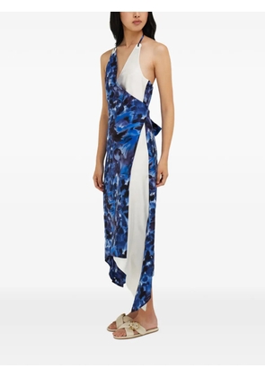 Ferragamo carnation-print wrap dress - Blue
