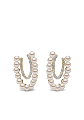 Yoko London 18kt yellow gold Sleek Akoya pearl diamond earrings