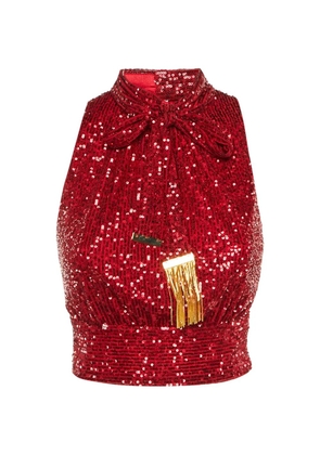 Elisabetta Franchi sequin scarf-detail top - Red
