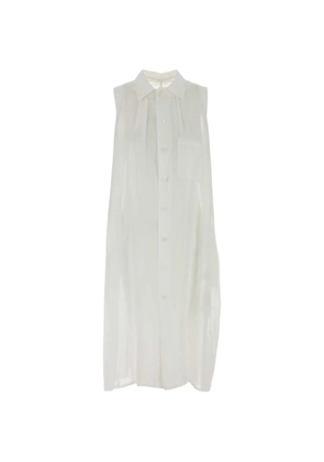 Y's Ramie sleeveless linen shirt dress - White