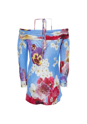 Roberto Cavalli Vintage floral-print off-the-shoulder top - Blue