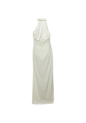 Badgley Mischka halter neck crepe long dress - White