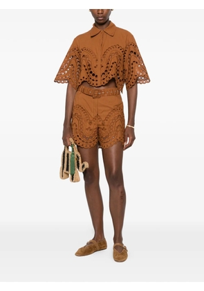 Charo Ruiz Ibiza Storm broderie-anglaise cropped shirt - Brown