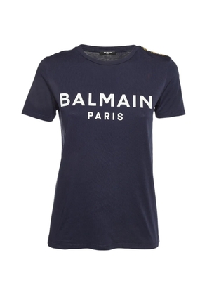 Balmain Pre-Owned logo-print button-detail T-shirt - Blue