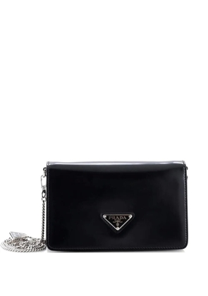 Prada Pre-Owned Triangle Logo Chain Flap Bag Brushed Leather Small crossbody bag - Black