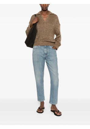 Brunello Cucinelli sequin-embellished polo-collar sweater - Brown
