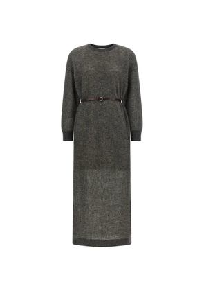 Brunello Cucinelli Monile belted mesh-knit midi dress - Grey