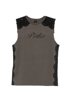 PINKO lace-panelled logo-print top - Brown