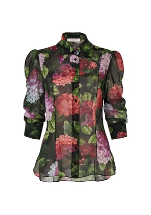 Carolina Herrera hydrangea-print chiffon blouse - Black