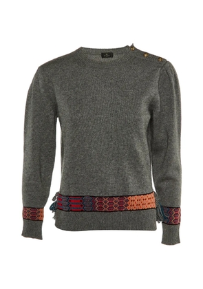 Etro Pre-Owned buttoned patterned-trim wool sweater - Grey