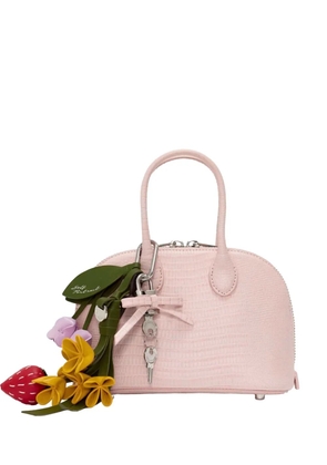 Self-Portrait lizard-embossed leather mini tote bag - Pink