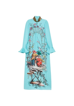 PHILIPPA 1970 graphic-print ruffled-cuff dress - Blue