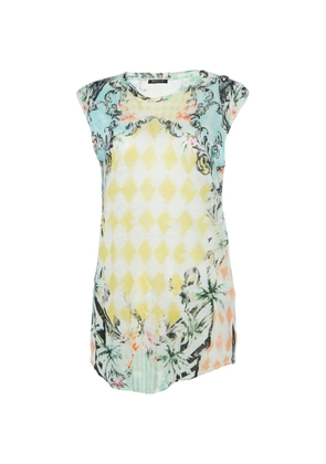 Balmain Pre-Owned floral-print button-details linen tank top - Yellow