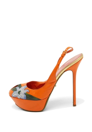 Sergio Rossi Vintage floral-print leather heeled sandals - Orange