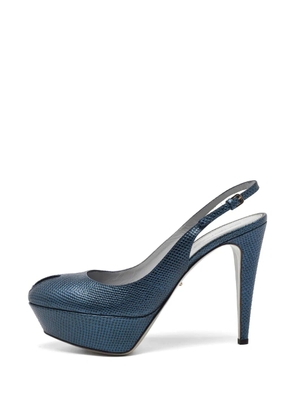 Sergio Rossi iguana-embossed platform slingback pumps - Blue