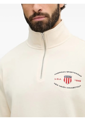 Gant logo-embroidered quarter-zip sweater - Neutrals