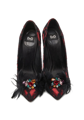 Dolce & Gabbana Pre-Owned feather crystal lace pumps - Red