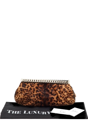 Christian Louboutin Pre-Owned leopard-print calf-hair clutch bag - Brown