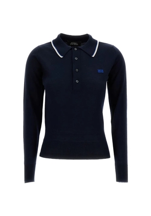 Wales Bonner Henry logo-embroidered contrast-trim sweater - Blue