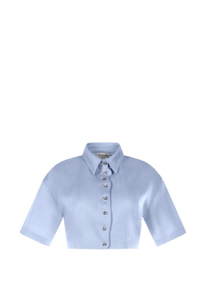 Mia Peculiar Wave linen cropped shirt - Blue