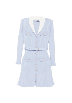 Self-Portrait belted ribbed-knit dress - Blue