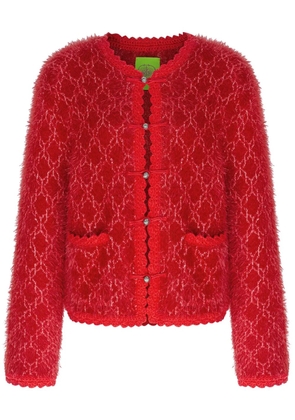Shanghai Tang metallic-effect tweed cardigan - Red
