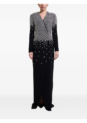 Dina Melwani crystal-embellished crepe maxi gown dress - Black
