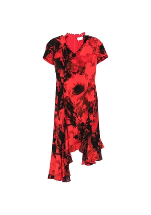 Alexander McQueen floral-print asymmetric-hem dress - Red
