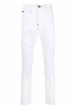 Philipp Plein destroyed straight-cut jeans - White