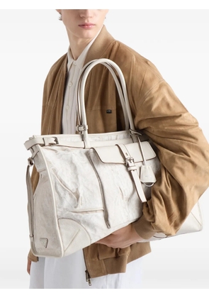 Prada Bonnie printed linen and leather tote bag - Neutrals