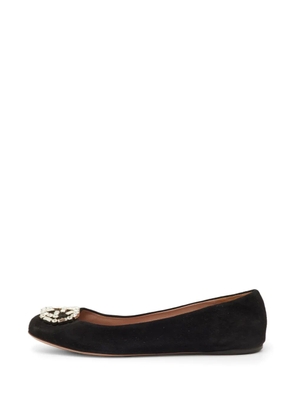 Gucci Pre-Owned Interlocking G crystal-embellished suede ballet flats - Black