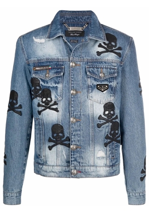 Philipp Plein skull patch denim jacket - Blue