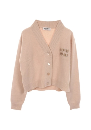 Miu Miu Pre-Owned 2010s Bijou crystal-embellished-logo cardigan - Neutrals