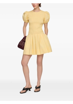 GANNI shirred-effect puff-sleeve mini dress - Yellow